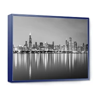 Chicago Skyline at Night Black and White  Wall Art