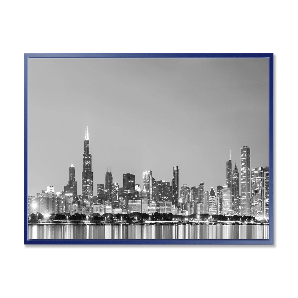 Chicago Skyline at Night Black and White  Wall Art