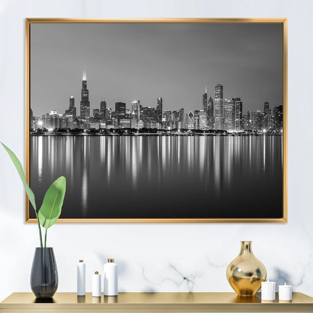 Toile « Chicago Skyline at Night Black and White