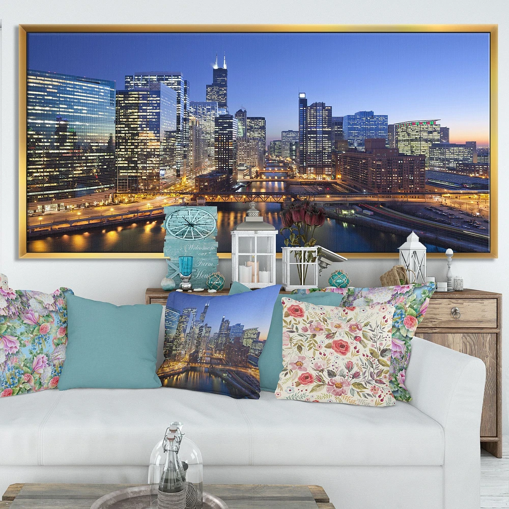 Chicago River with Bridges at Sunset  Wall Art