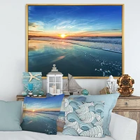 Blue Seashore with Distant Sunset  Canvas Wall Art