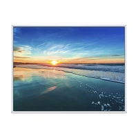 Blue Seashore with Distant Sunset  Canvas Wall Art