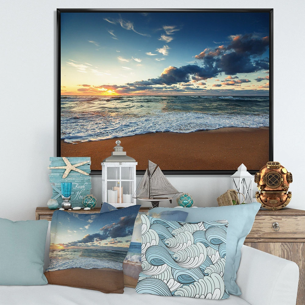 Sunrise and Glowing Waves Ocean  Canvas Wall Art