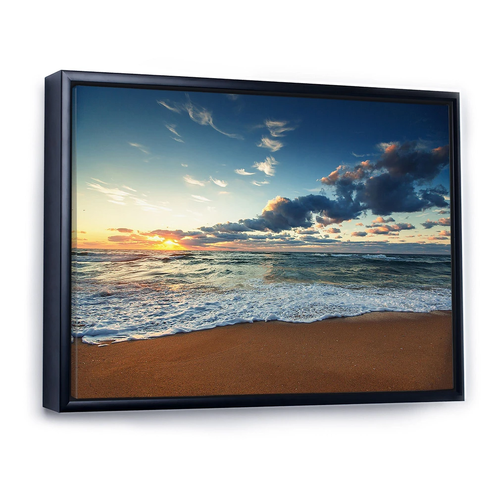 Sunrise and Glowing Waves Ocean  Canvas Wall Art