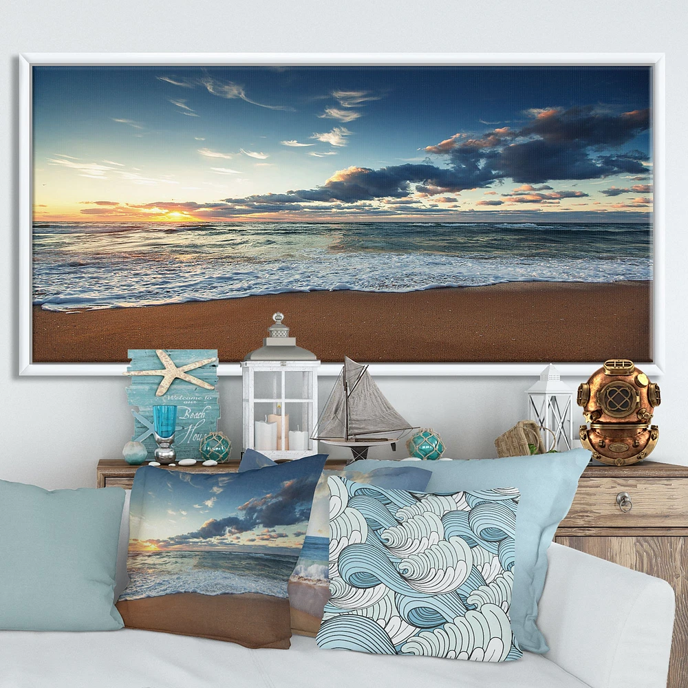 Sunrise and Glowing Waves Ocean  Canvas Wall Art