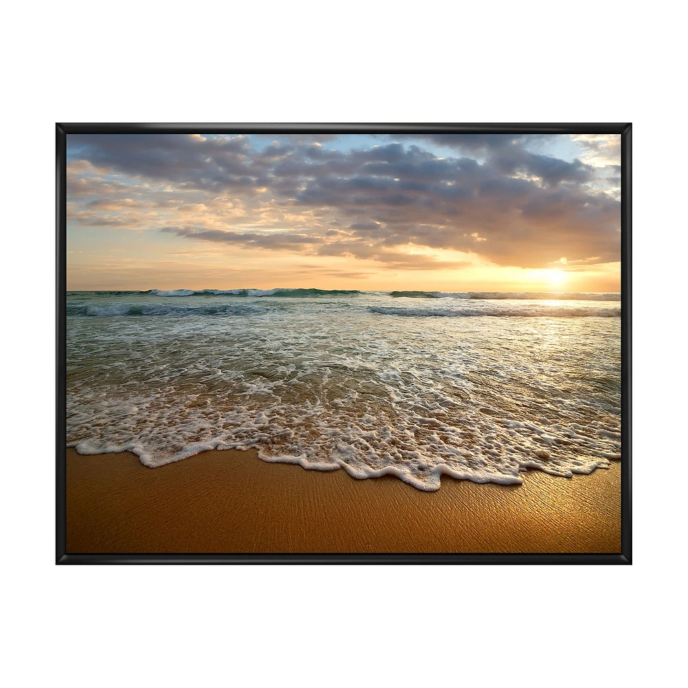 Bright Cloudy Sunset Calm Ocean  Art Canvas