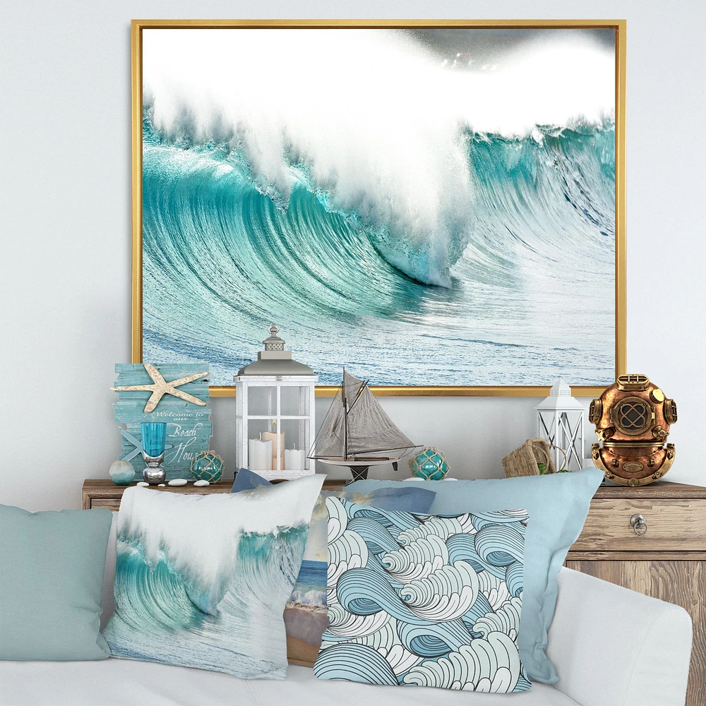 Massive Blue Waves Breaking Beach Art Canvas