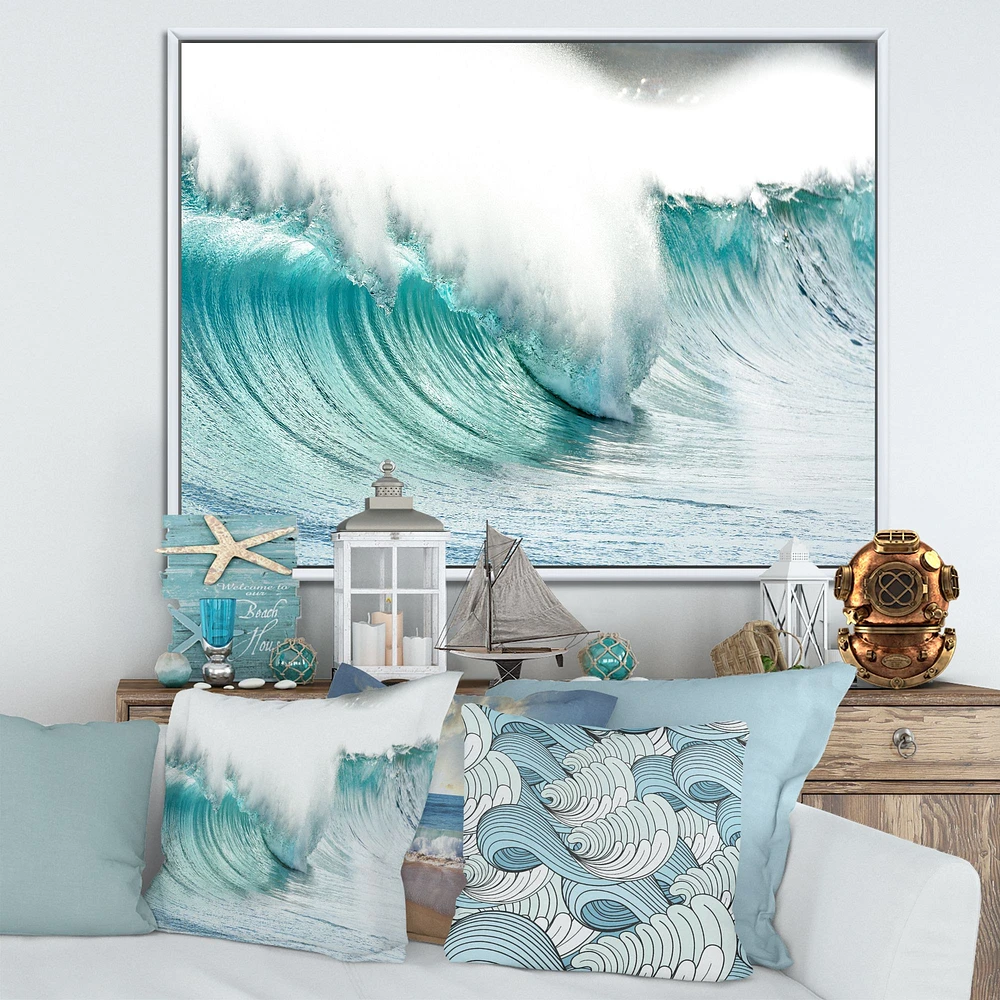 Massive Blue Waves Breaking Beach Art Canvas