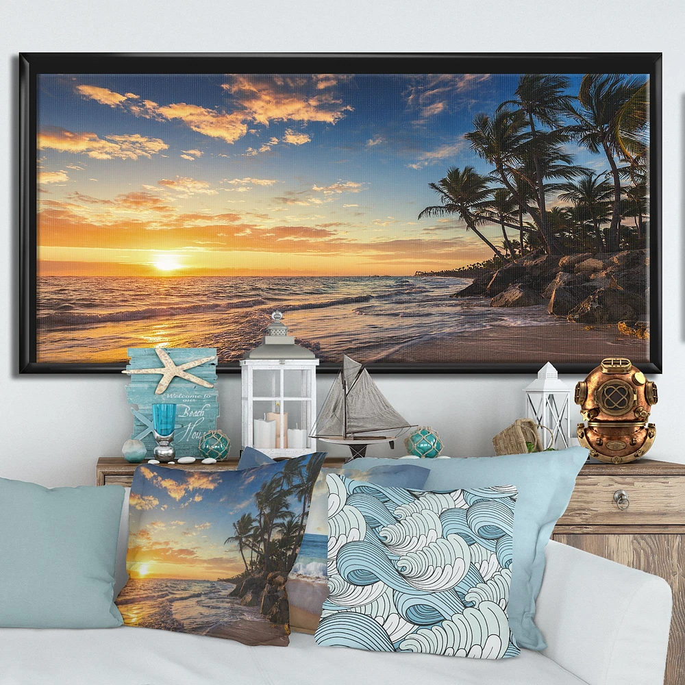 Paradise Tropical Island Beach with Palms  Art Canvas