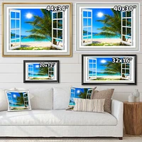 Window Open to Beach with Palm  Canvas Art