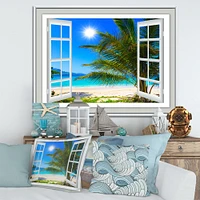 Window Open to Beach with Palm  Canvas Art