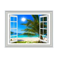 Window Open to Beach with Palm  Canvas Art