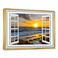 Open Window to Bright Yellow Sunset  Canvas Wall Art Print