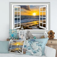 Open Window to Bright Yellow Sunset  Canvas Wall Art Print