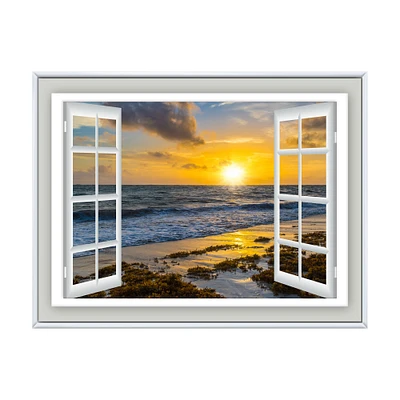 Open Window to Bright Yellow Sunset  Canvas Wall Art Print