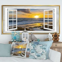 Open Window to Bright Yellow Sunset  Canvas Wall Art Print