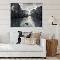 Mountain River with Fog and Rain  Canvas Art Print