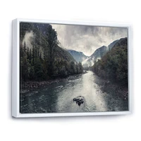 Mountain River with Fog and Rain  Canvas Art Print