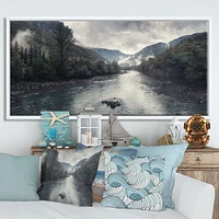 Toile imprimée « Mountain River with Fog and Rain »