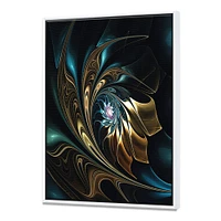 Brown Blue Fractal Flower Black  Canvas Art