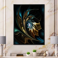 Brown Blue Fractal Flower Black  Canvas Art