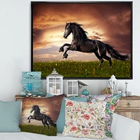 Black Friesian Horse Gallop  Wall Art