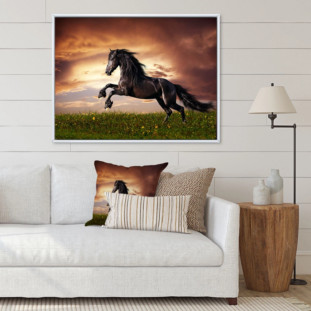 Black Friesian Horse Gallop  Wall Art