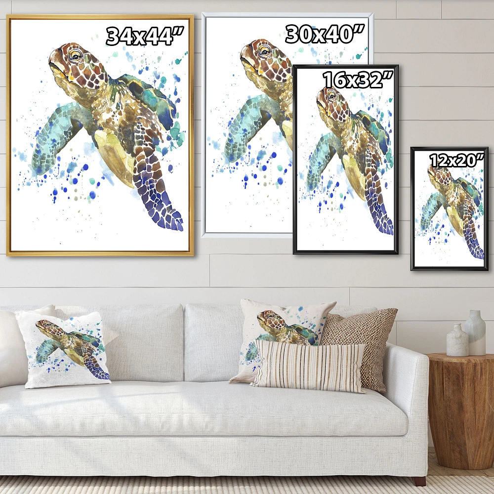 Blue Sea Turtle  Canvas Art Print