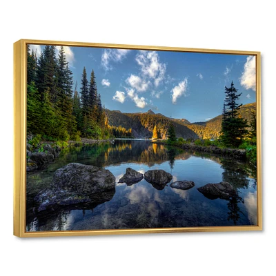 Mountain Lake Surrounded by Trees  Artwork Canvas Print