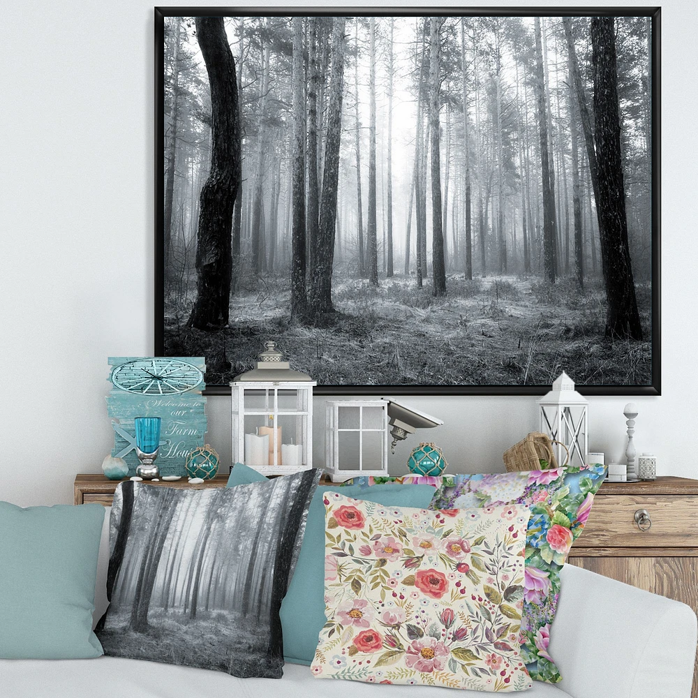 Black and White Foggy Forest Canvas Wall Art