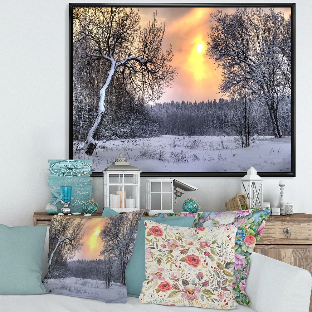 Winter Landscape with Yellow Sun  Wall Art