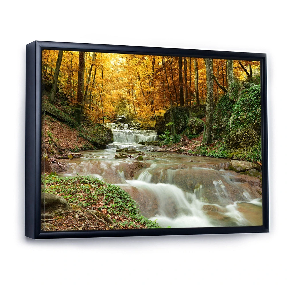 Forest Waterfall with Yellow Trees  Artwork Canvas Print