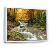 Forest Waterfall with Yellow Trees  Artwork Canvas Print