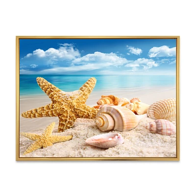 Starfish and Seashells on Beach Canvas Wall Art Print