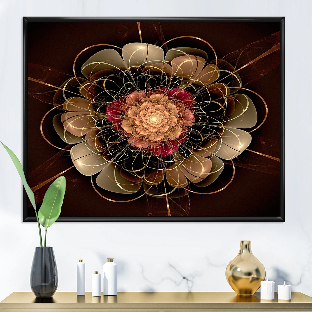 Dark Gold Red Fractal Flower Pattern  Wall Art