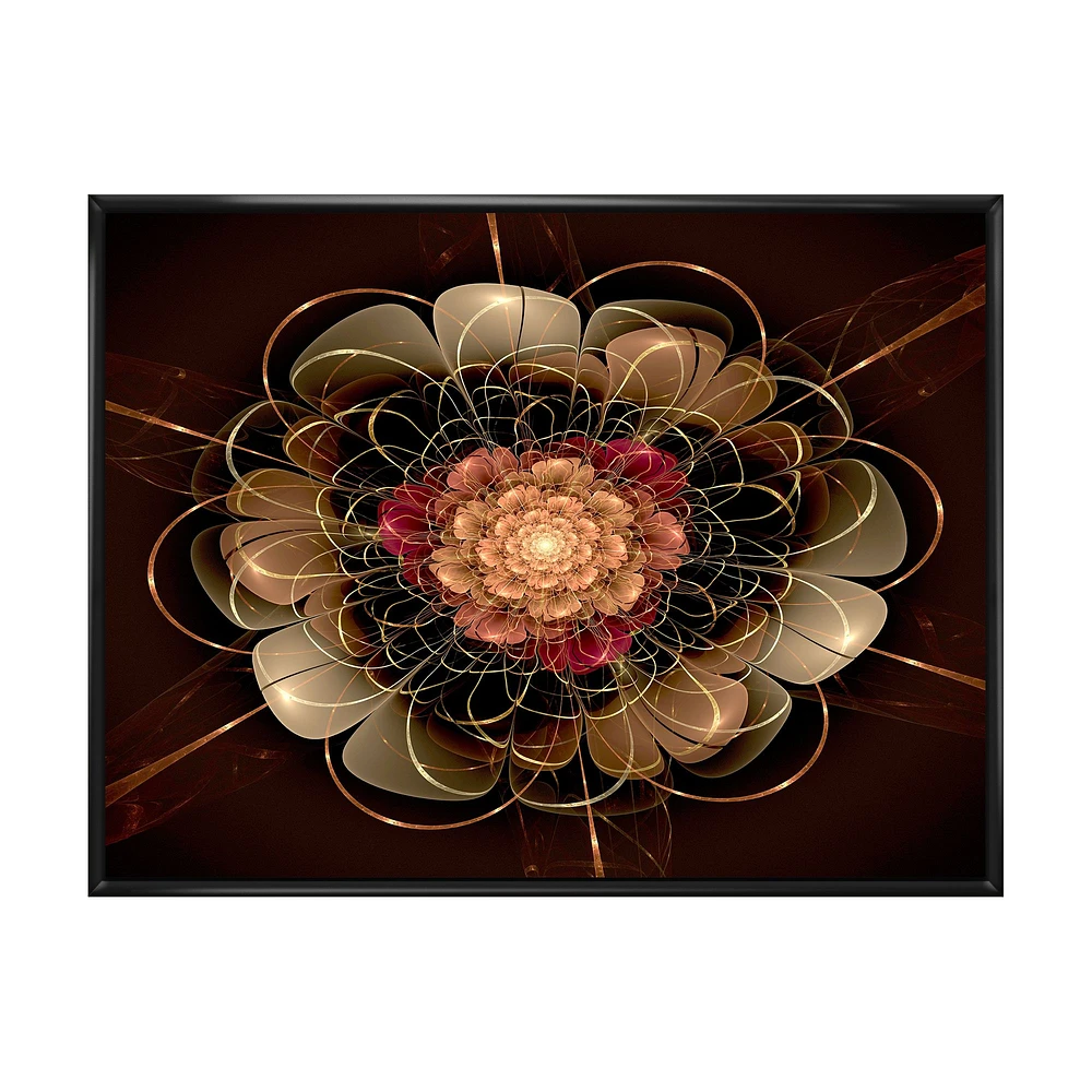 Dark Gold Red Fractal Flower Pattern  Wall Art