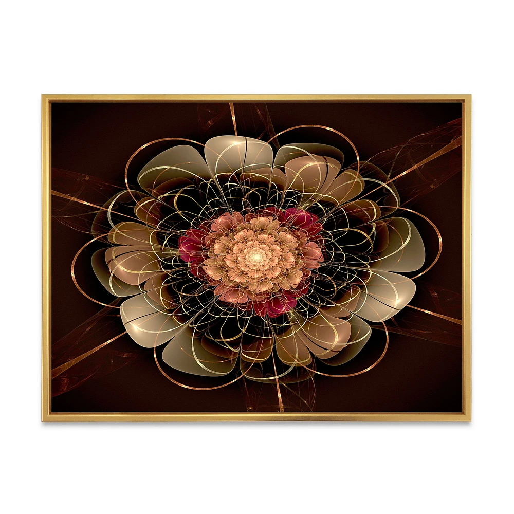 Dark Gold Red Fractal Flower Pattern  Wall Art