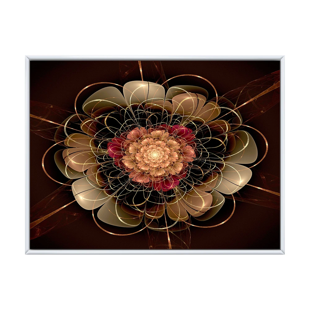 Dark Gold Red Fractal Flower Pattern  Wall Art