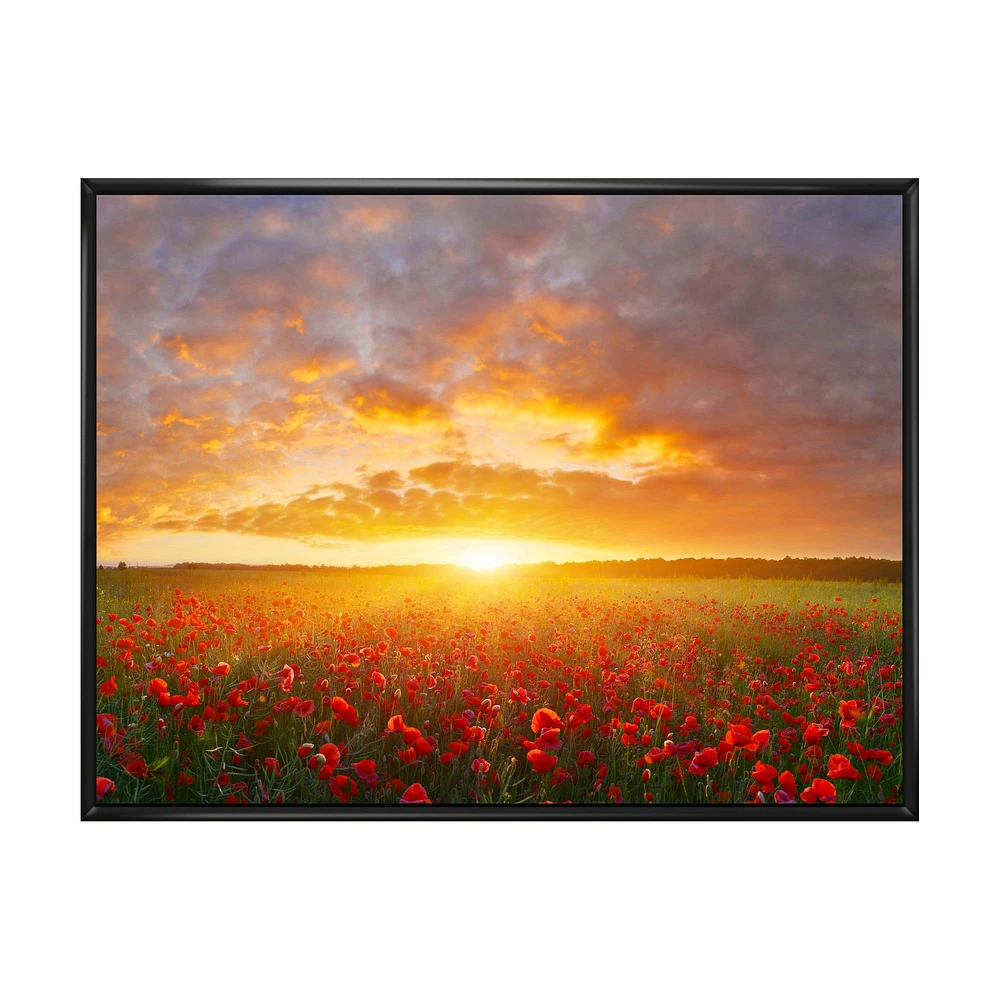 Toile « Poppy Field under Bright Sunset »