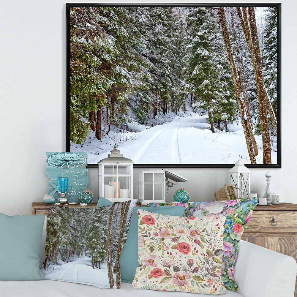 Snowy Road the Forest  Wall Art