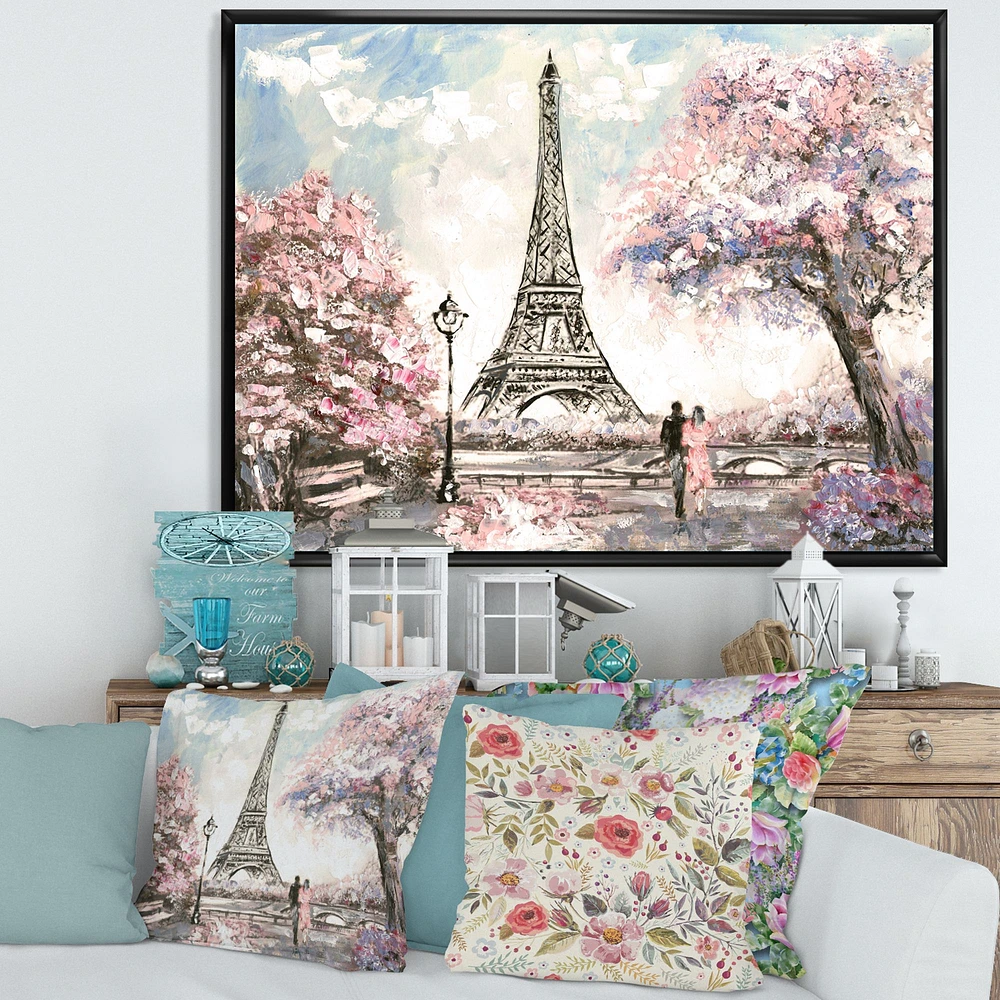 Toile imprimée « Eiffel with Pink Flowers »