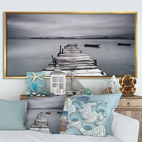 Pier and Boats at Seashore Wall Art