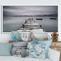 Pier and Boats at Seashore Wall Art