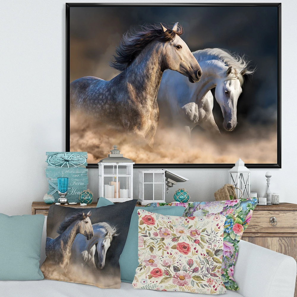 Horses run dust Wall Art