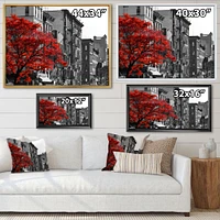 Toile « Red Tree on Black and White New York City Street »