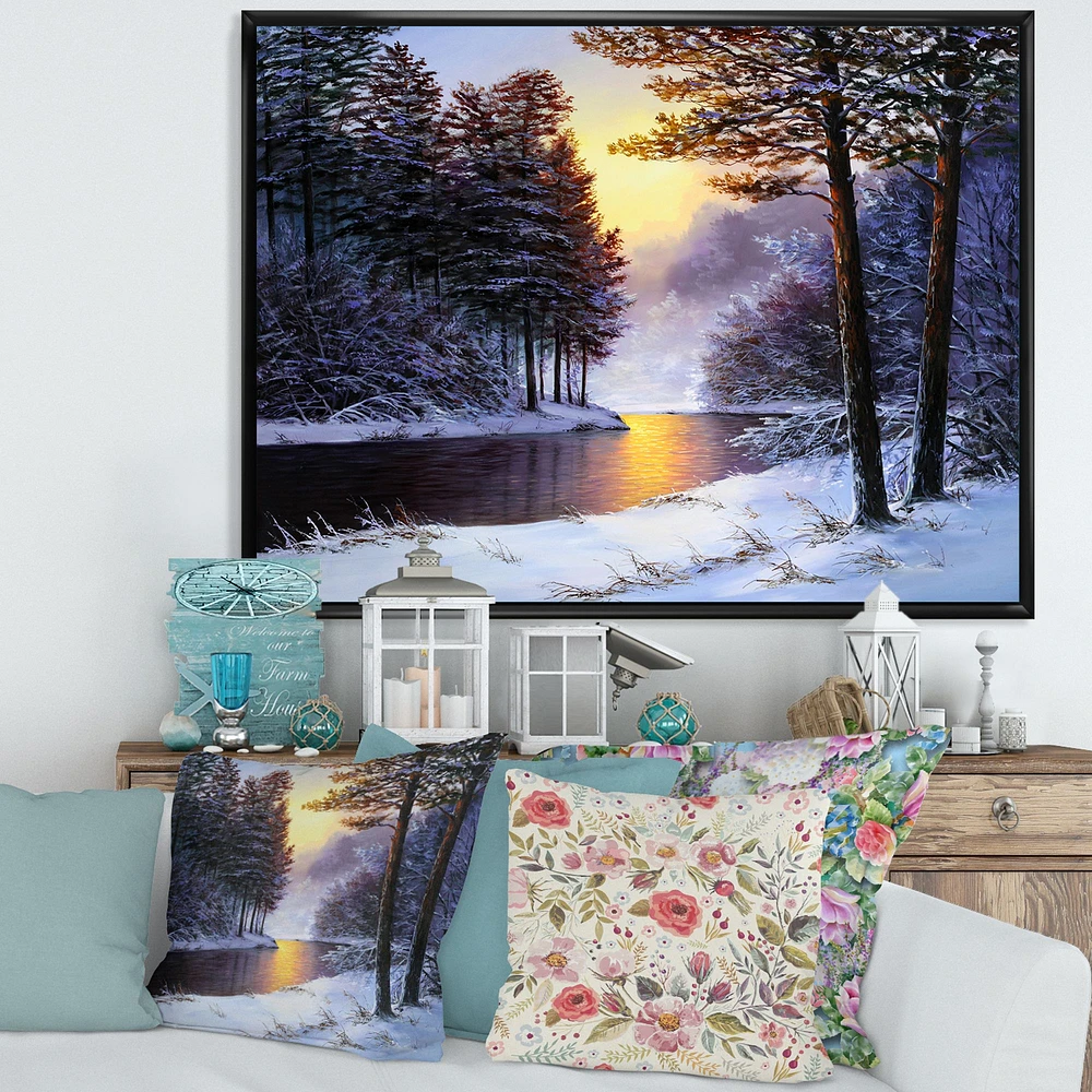 River and Forest Winter Sunset  Wall Art