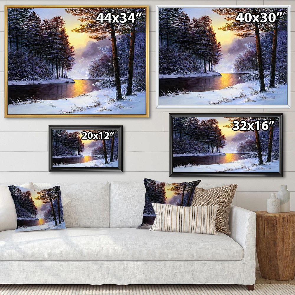 River and Forest Winter Sunset  Wall Art