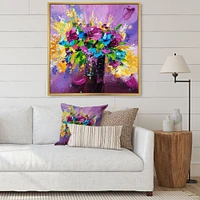 Bright Bouquet of Spring Flowers on Purple Background  Canvas Wall Art Print