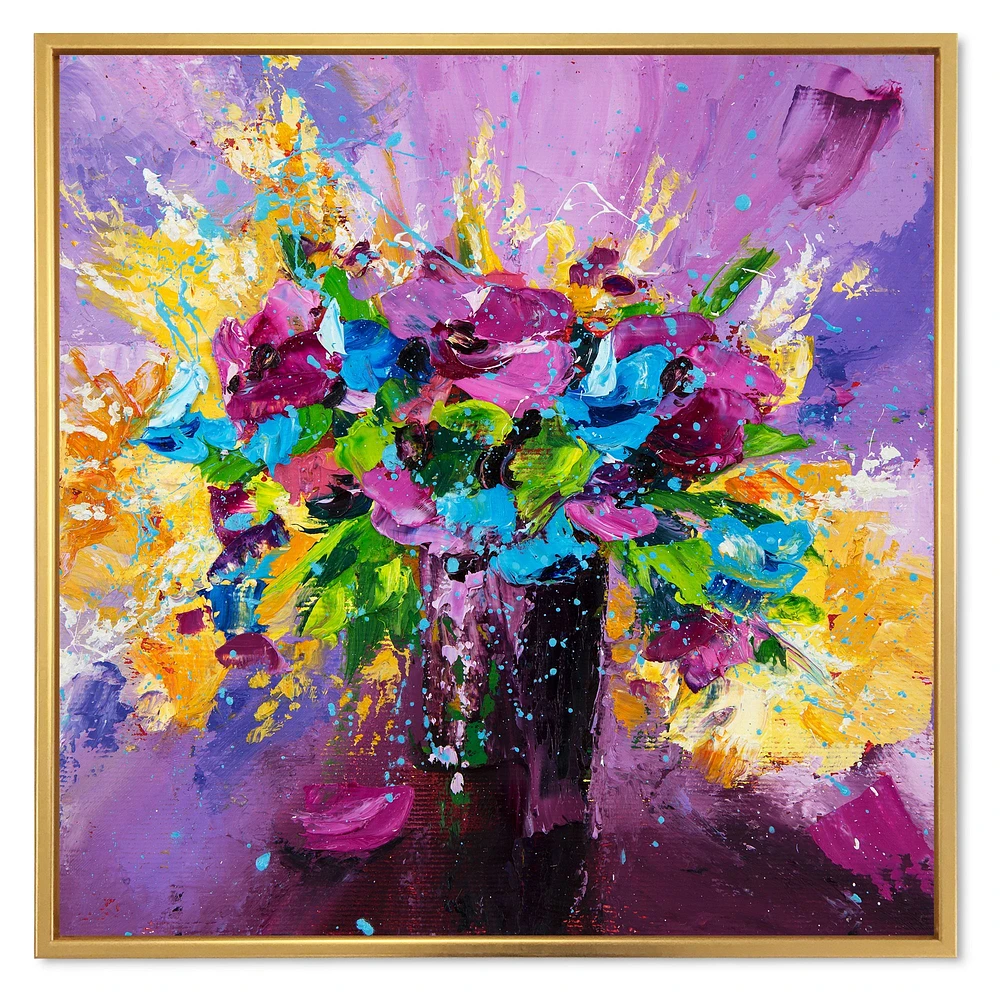 Bright Bouquet of Spring Flowers on Purple Background  Canvas Wall Art Print