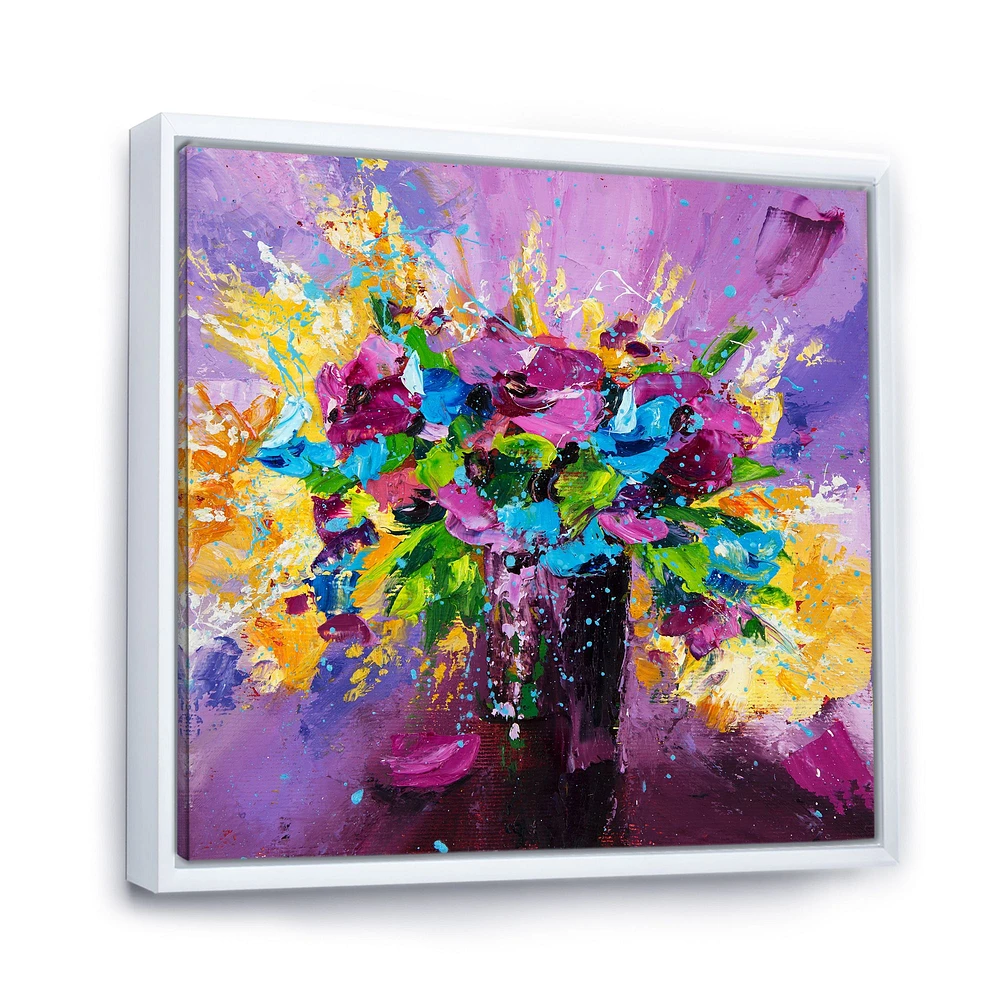 Bright Bouquet of Spring Flowers on Purple Background  Canvas Wall Art Print